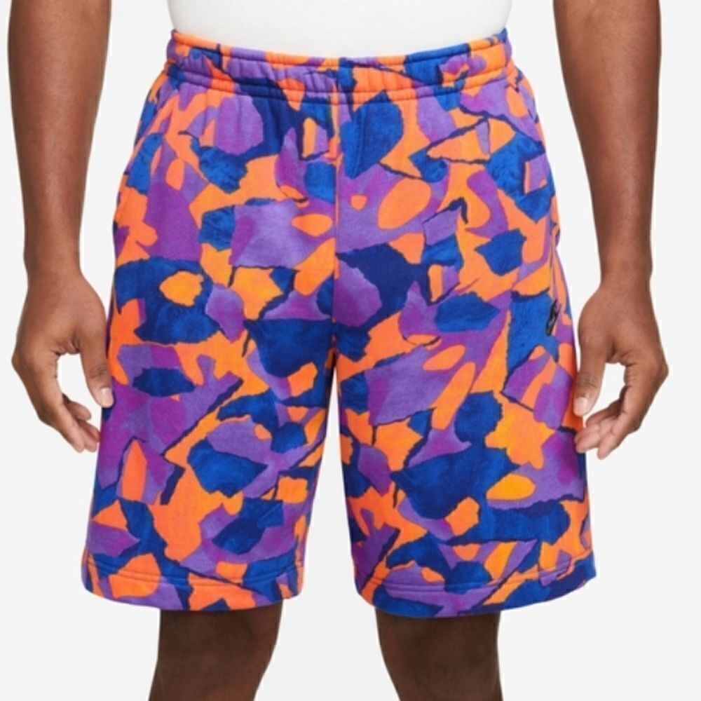 Nike Club FT Shorts Purple Black Abstract Drawstring Elastic Waistband 90s | XL